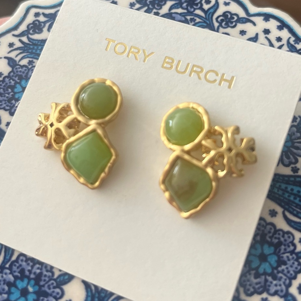 Tory burch green "jade type" stone stud small